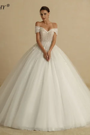 BEPEITHY Customized Beading Princess Wedding Dresses 2024 For Bride Off Shoulder Sleeveless Women Glitter Ball Bridal Gown